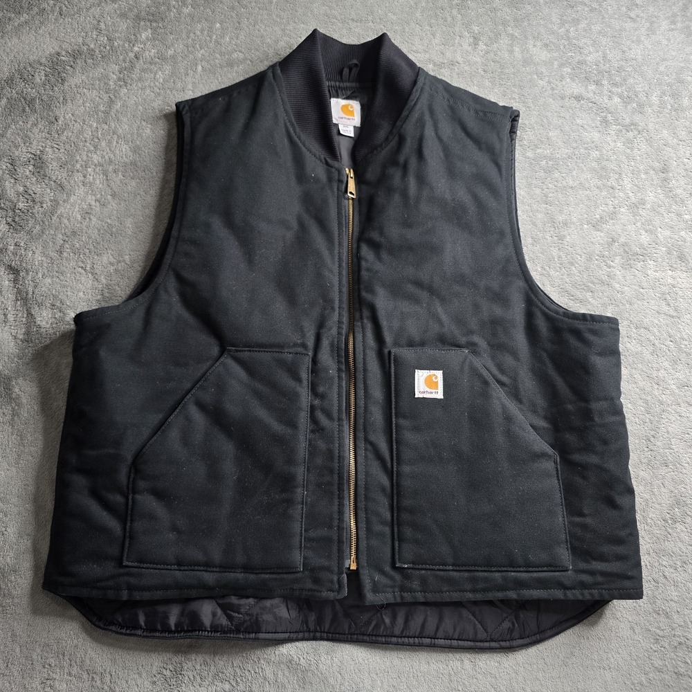 Carhartt V01 BLK Vest Mens 2XL Black Quilted Lined Work Canvas Zip Front Pockets